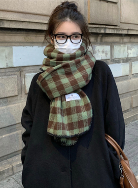 丁走走日系格纹女围巾冬季保暖