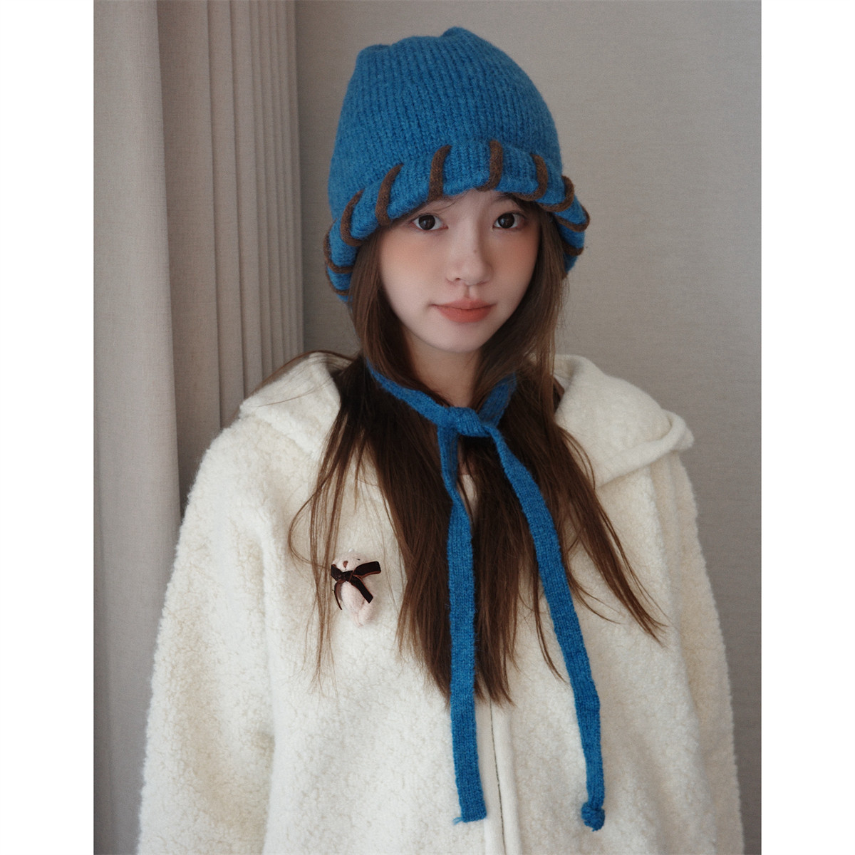 Ding Zuozou Korean style personalized hand-stitched woolen hat for women with small face, winter warm and ear-protecting knitted Lei Feng hat