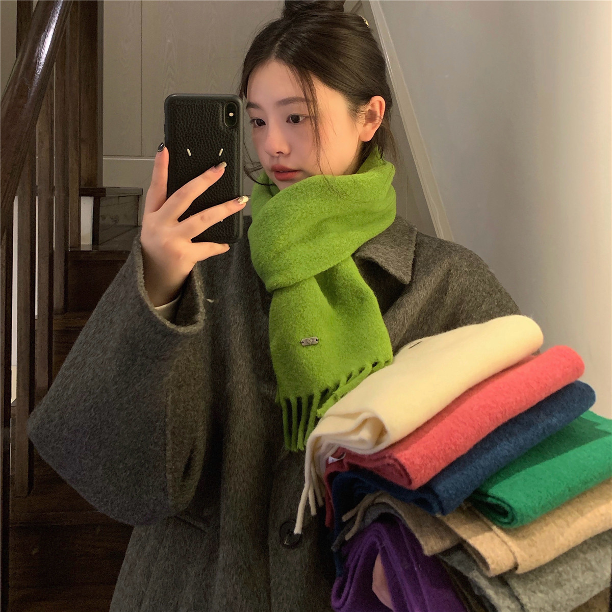 经典百搭高级感纯色含羊毛围巾女冬季2025保暖针织韩版围脖情侣潮,淘宝优惠券,粉丝福利购,淘宝优惠卷