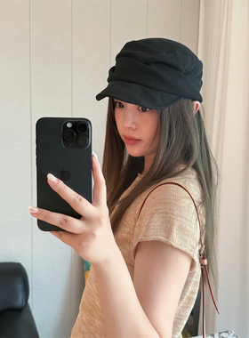 丁走走韩系百搭黑色报童帽显脸小