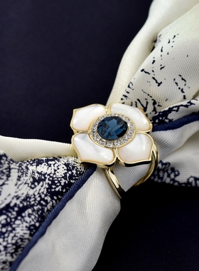 简约百搭天然贝壳四叶草高档水晶丝巾扣环衣角扣真丝围巾扣