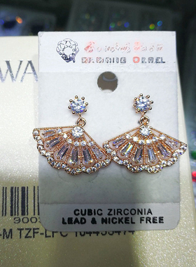 舞动的群摆梯形超闪扇子耳钉S925纯银针耳环时尚蕾丝小白裙耳饰