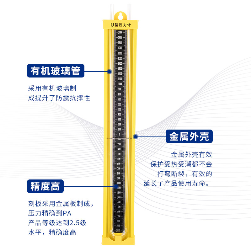 合金有机玻璃U型压力计液体水柱表压差计煤矿天然气管道燃气检测 - 图0