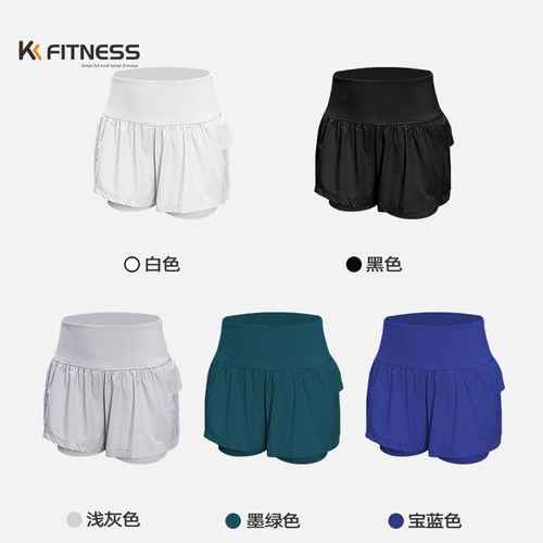 kk fitness健身短裤女外穿休闲假两件防走光瑜伽短裤速干户外松紧-图1