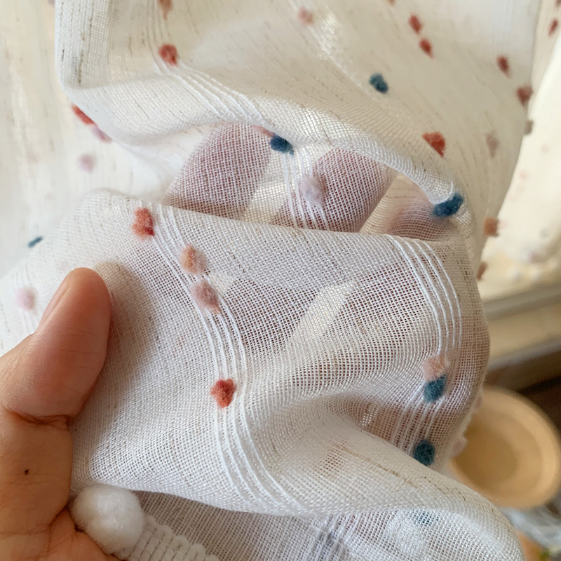 奶油风糖果纱可爱亚麻纱帘童趣儿童房窗帘窗纱免打孔安装半帘短帘 - 图0