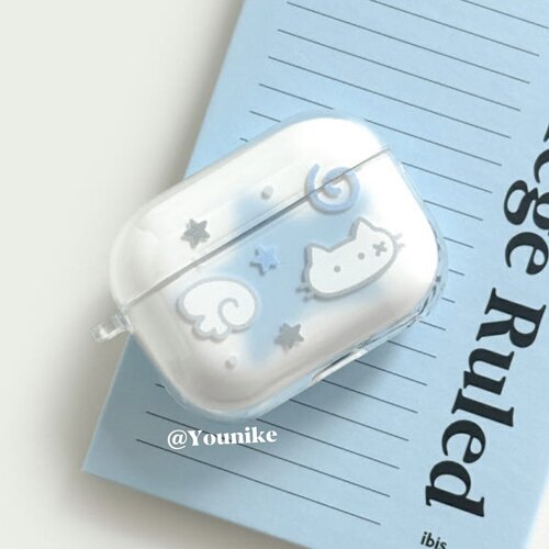 韩系ins风可爱蓝星星小猫简约治愈猫咪适用airpods4保护套airpodspro2苹果耳机套airpods3/2防摔airpods pro3 - 图0