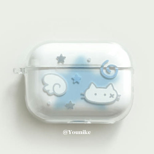 韩系ins风可爱蓝星星小猫简约治愈猫咪适用airpods4保护套airpodspro2苹果耳机套airpods3/2防摔airpods pro3 - 图3