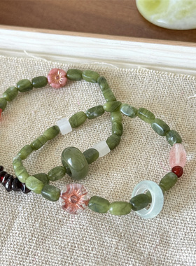 绿色高级精致天然石平安扣原创