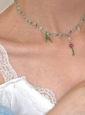 天然绿萤石草莓晶小燕子项链