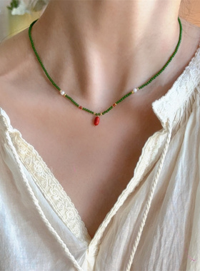 小众设计感锁骨链天然红玛瑙