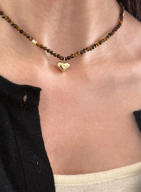 爆闪天然虎眼石金色片片叠戴项链