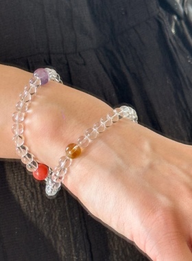 天然白水晶多巴胺彩虹双层手链