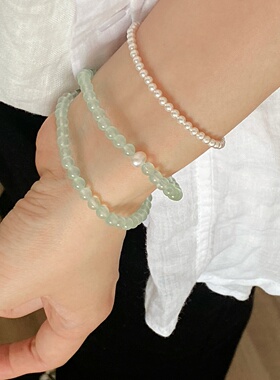 异彩淡水珍珠双层玉髓手串百搭