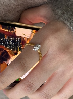 原创圣诞新中式迷你松果串珠戒指