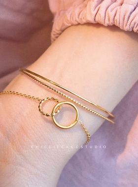 ins双层钛钢包金仙女叠戴手环