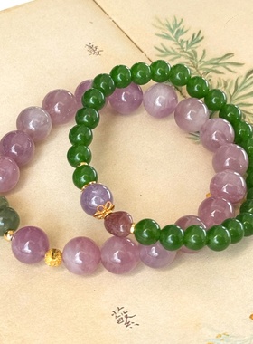 新中式天然紫马粉碧玉葫芦手链