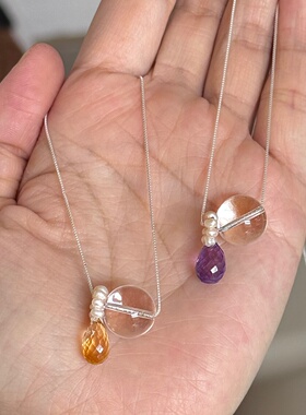 韩系天然白水晶黄紫淡水珍珠项链