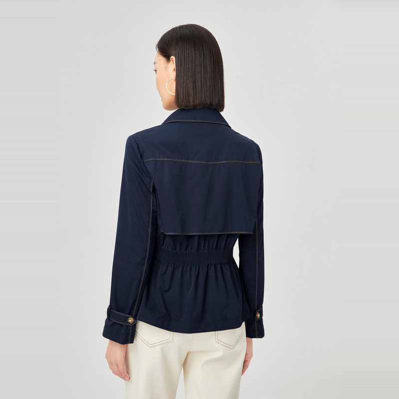 NAERSI娜尔思简约气质双排扣风衣春秋季抽绳收腰显瘦设计上衣外套,淘宝优惠券,粉丝福利购,淘宝优惠卷