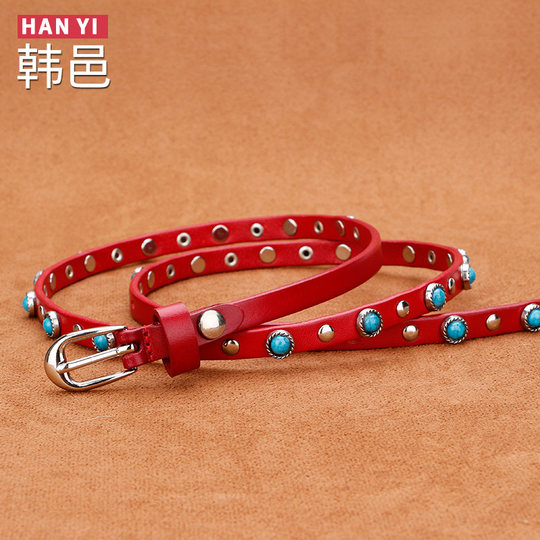 Pure cowhide retro rivets versatile style Korean thin belt
