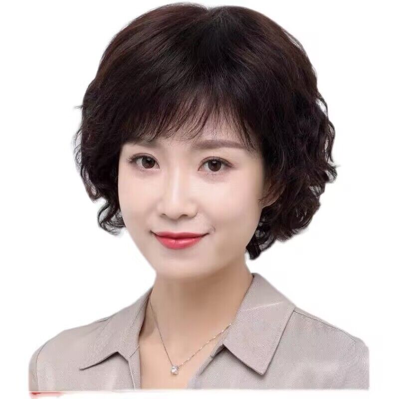 洋气假发女全头套蓬松短卷发中老年妈妈假发女短发真头发40到50岁