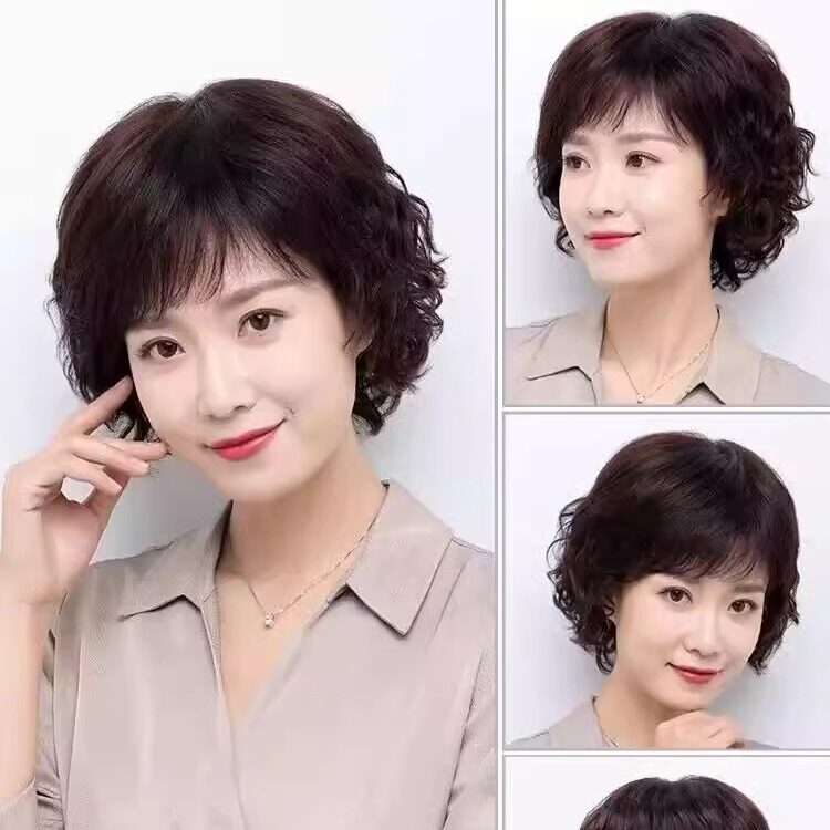 洋气假发女全头套蓬松短卷发中老年妈妈假发女短发真头发40到50岁