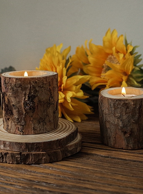 原生态天然树桩烛台复古怀旧实木烛台ins风咖啡馆民宿软装摆件