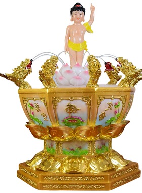 厂家直供汉白玉浴佛盆九龙吐水浴佛太子像浴佛勺整套佛诞用品