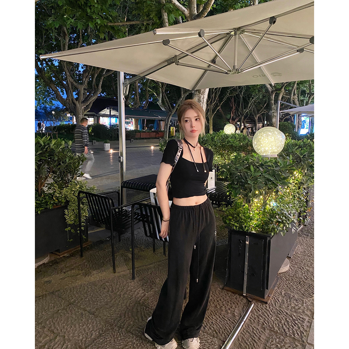 THEOPENDM 2022夏季新款直筒百搭莫代尔长裤巨显瘦松紧腰开衩裤女
