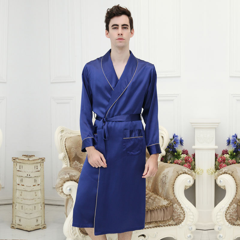 100%桑蚕丝春秋夏重磅男士长袖睡袍 丝公主服饰睡袍/浴袍