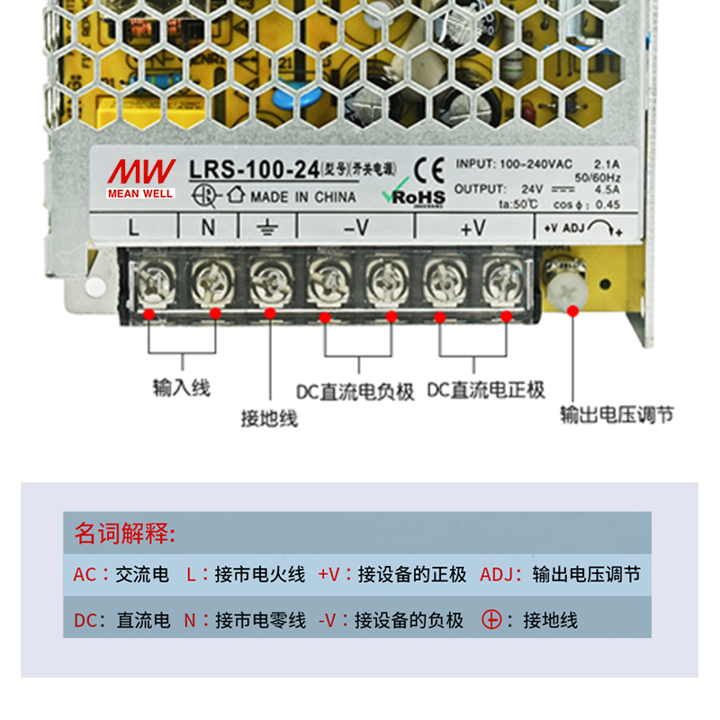 明纬开关电源LRS220V转24V100W350W转12V24V工业直流工控变压器48 - 图0