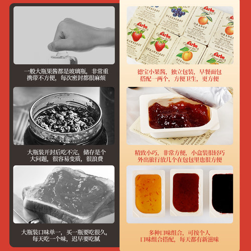 德宝果酱进口迷你小包装草莓酱蓝莓酱橙低脂夹面包早餐涂抹吐司酱 - 图2