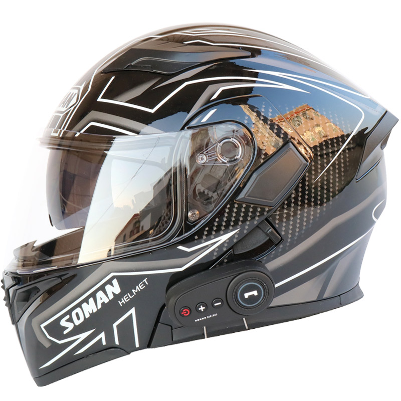 3C认证摩托车头盔带蓝牙耳机四季通用全灰揭面骑行机车电动安全帽