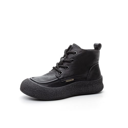 大码女鞋41到43软底不累脚短靴女冬季加绒平底真皮新款休闲靴子42 - 图3