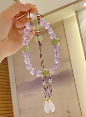 汉服十八子压襟紫水晶和田玉女