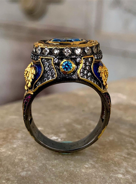 土耳其925银海蓝宝复古指环戒指