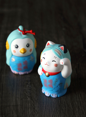 日本进口药师窑招财猫桌面摆件