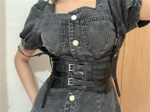 欧美街拍时尚背带式腰封装饰黑色小众朋克风吊带配西装腰带女束腰 - 图0