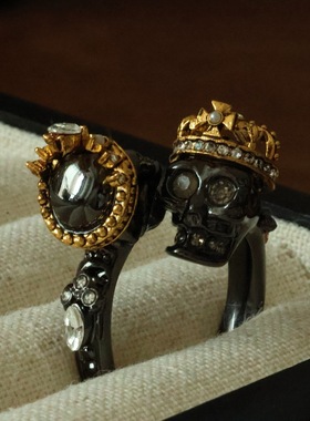 开口枪黑色个性指环锆石轻奢