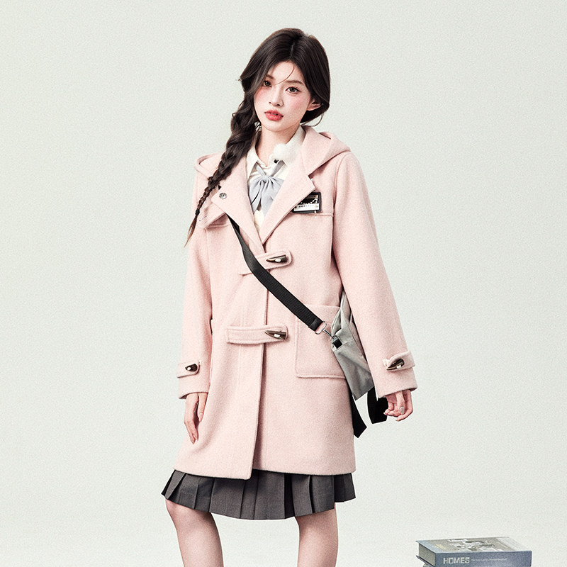 花铃太太jk学院风牛角扣大衣女款秋冬小个子甜妹白色保暖外套长款,淘宝优惠券,粉丝福利购,淘宝优惠卷