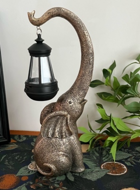 复古做旧太阳能大象灯摆件 庭院玄关桌面装饰氛围灯