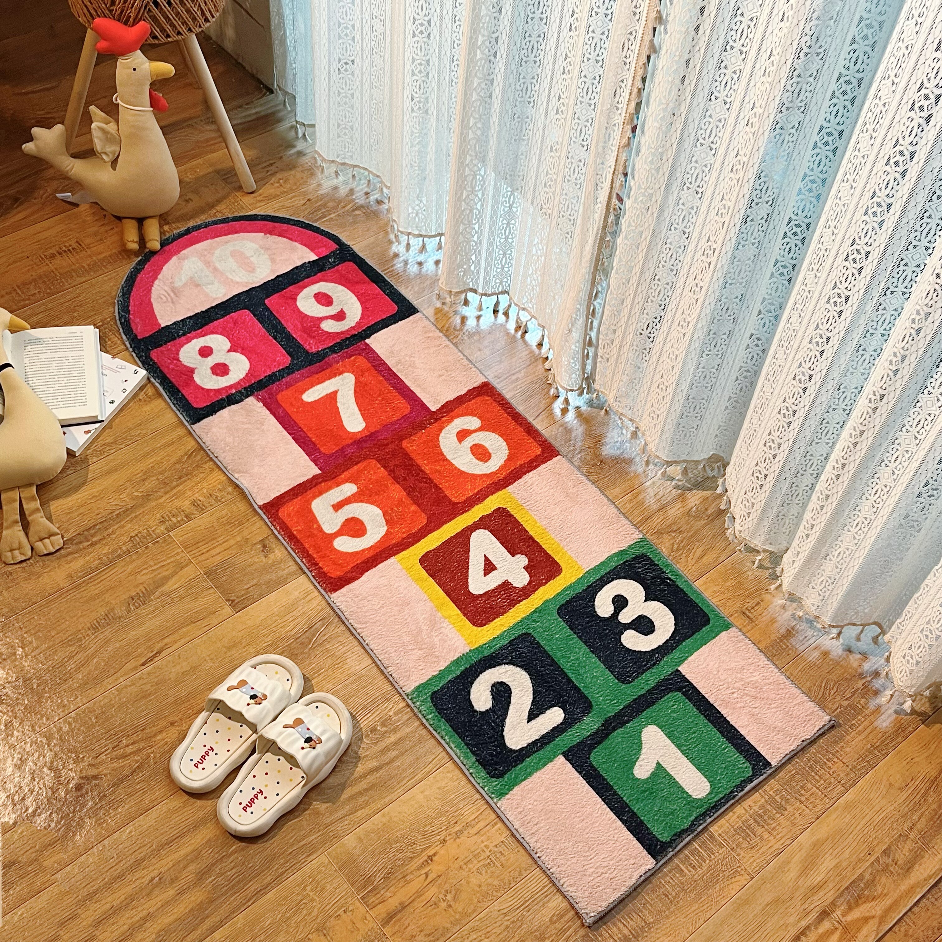 Childlike non-slip digital hopscotch bedside rug