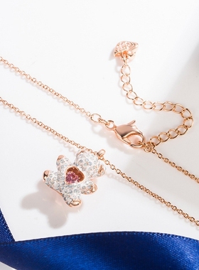 施家灵动泰迪熊项链时尚粉钻吊坠