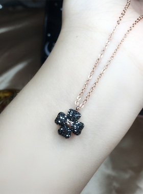 925银3家黑白双面水晶钻四叶草