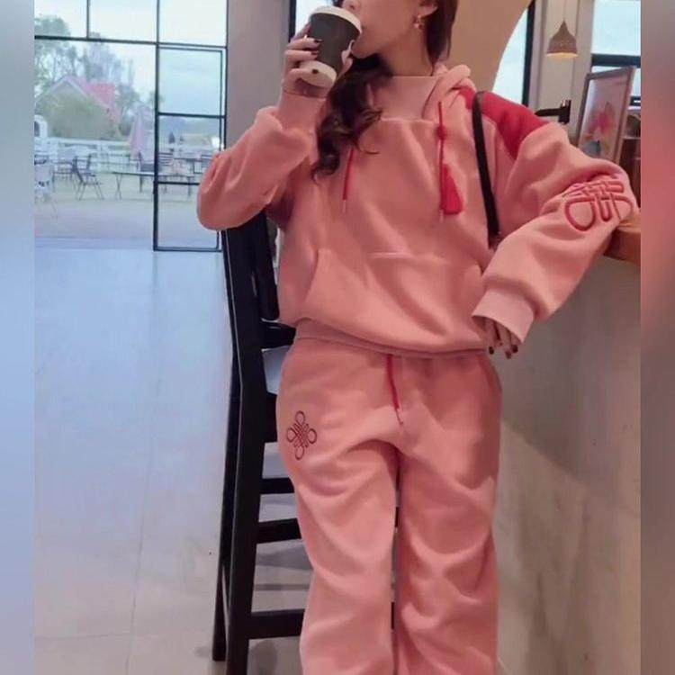 冬季国风休闲运动服套装女新款胖妹妹流苏刺绣卫衣+直筒裤两件套,淘宝优惠券,粉丝福利购,淘宝优惠卷