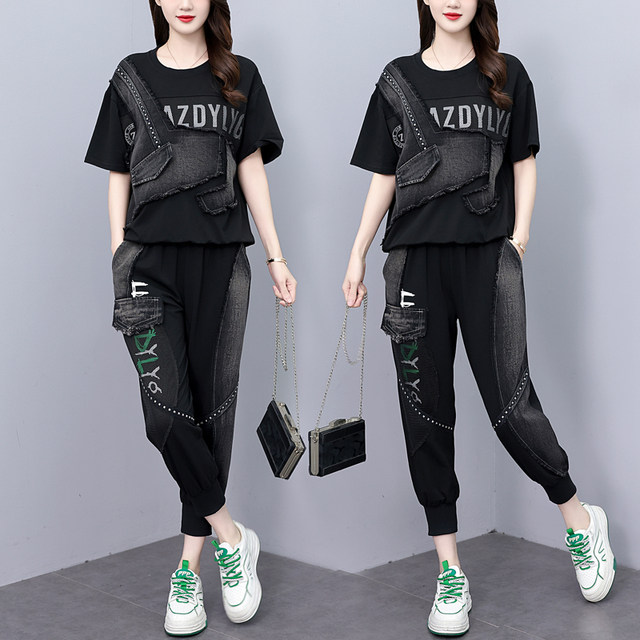 ຊຸດແຟຊັ່ນ denim lace print fashionable