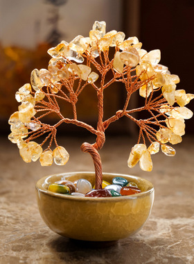 发财树玛瑙滚石底座聚宝盆