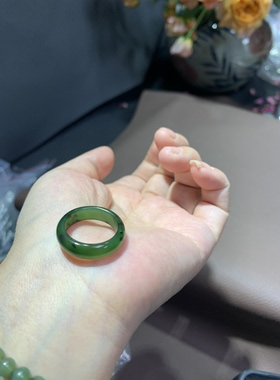 天然和田玉碧玉辣绿戒指指环港码16.5码457号一物一图带证书