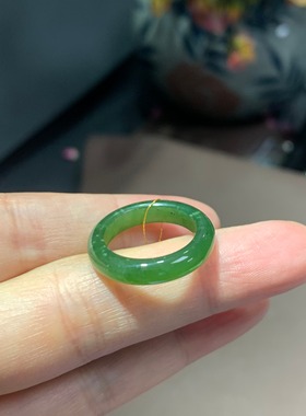 特价天然和田玉碧玉港码10.5码戒指指环跑环一物一图带证书504号