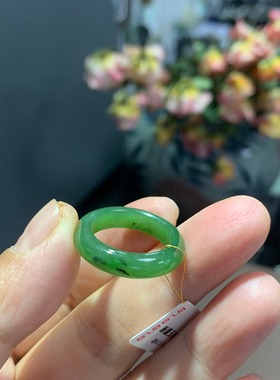 特价天然和田玉碧玉港码10.5码戒指指环跑环一物一图带证书499号