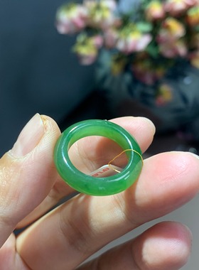 特价天然和田玉碧玉港码10.5码戒指指环跑环一物一图带证书502号